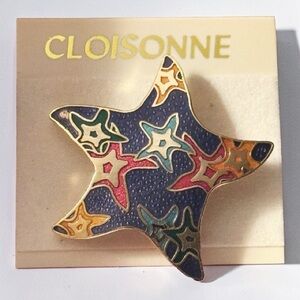 Vintage Gold Tone Enamel Chinese Cloisonné Starfish Nautical Brooch Pin